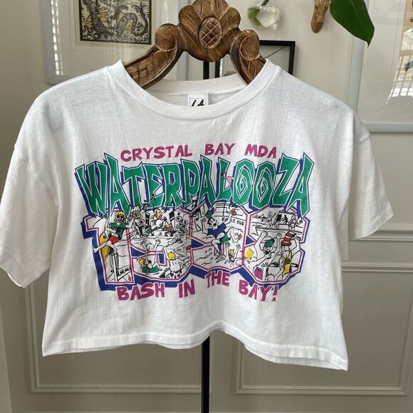 Vintage Tops - Vintage 90s 98 LA T Crystal Bay MDA Waterpalooza Cropped Tshirt OS S M L